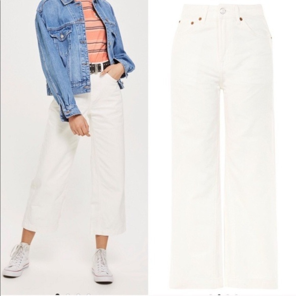Topshop Moto white cropped wide legs jeans